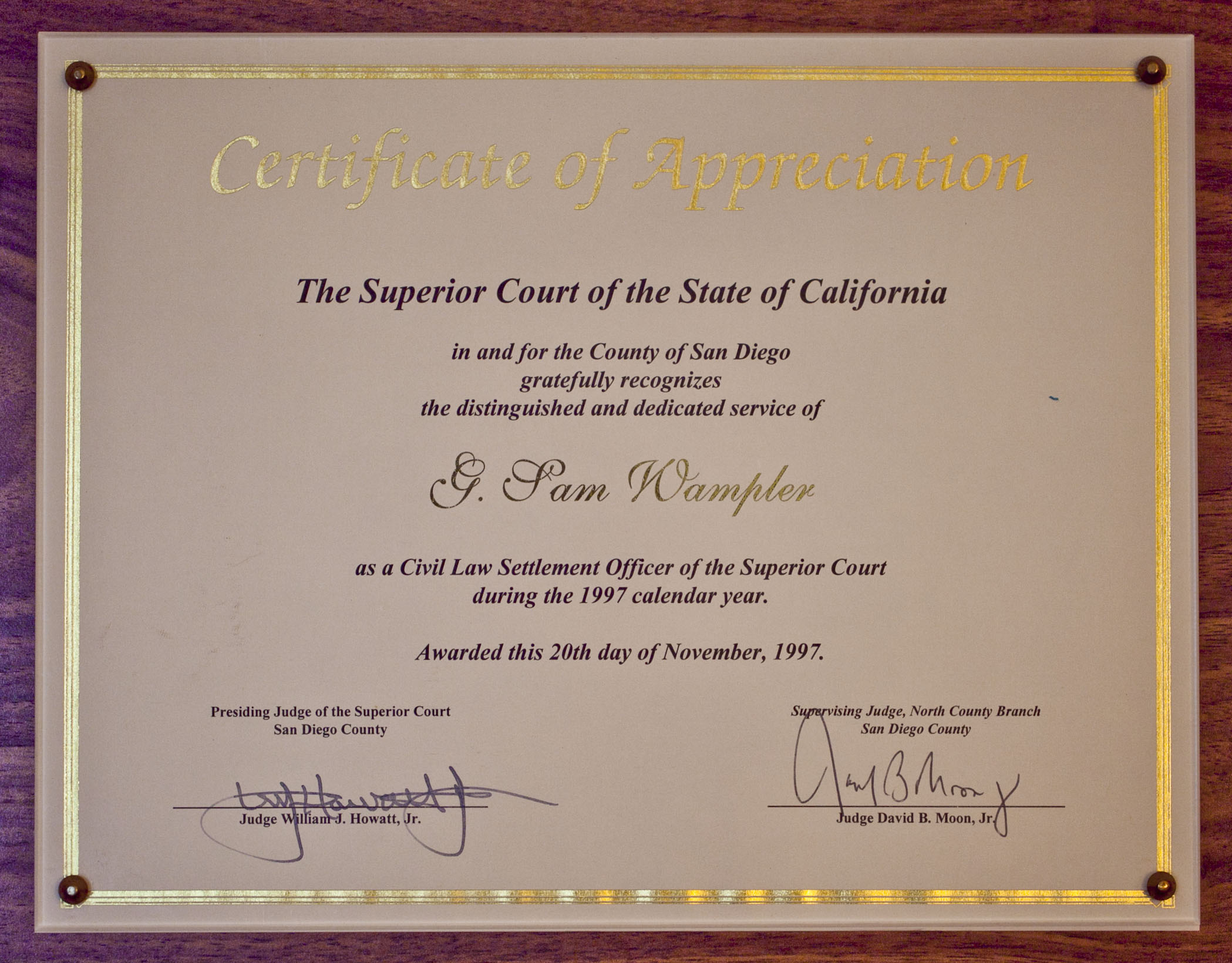 San Diego Superior Court 1997 Cert Civil Settlement Officer